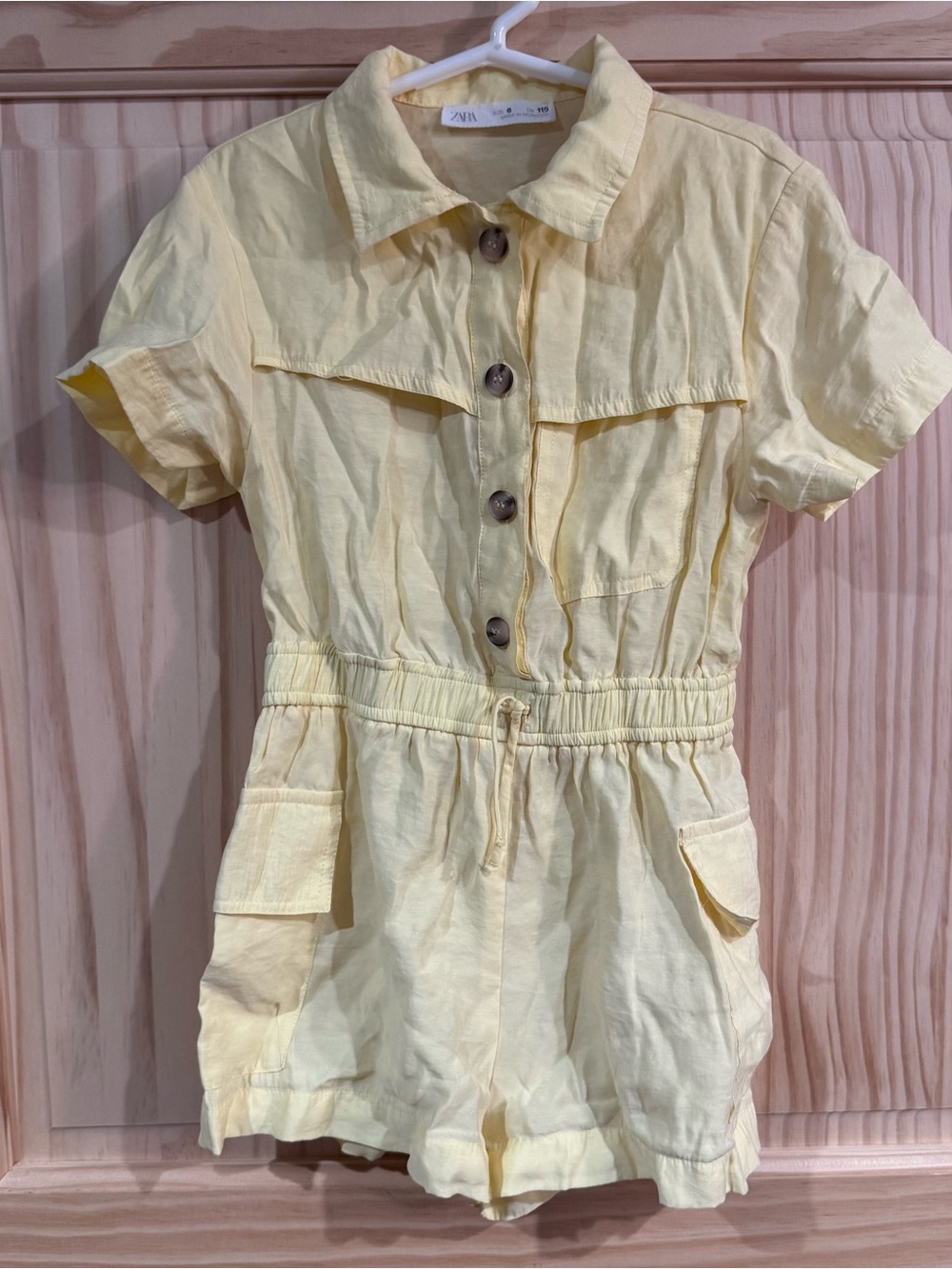 Zara Creamy Butter Yellow Short-Sleeve Button Romper 6